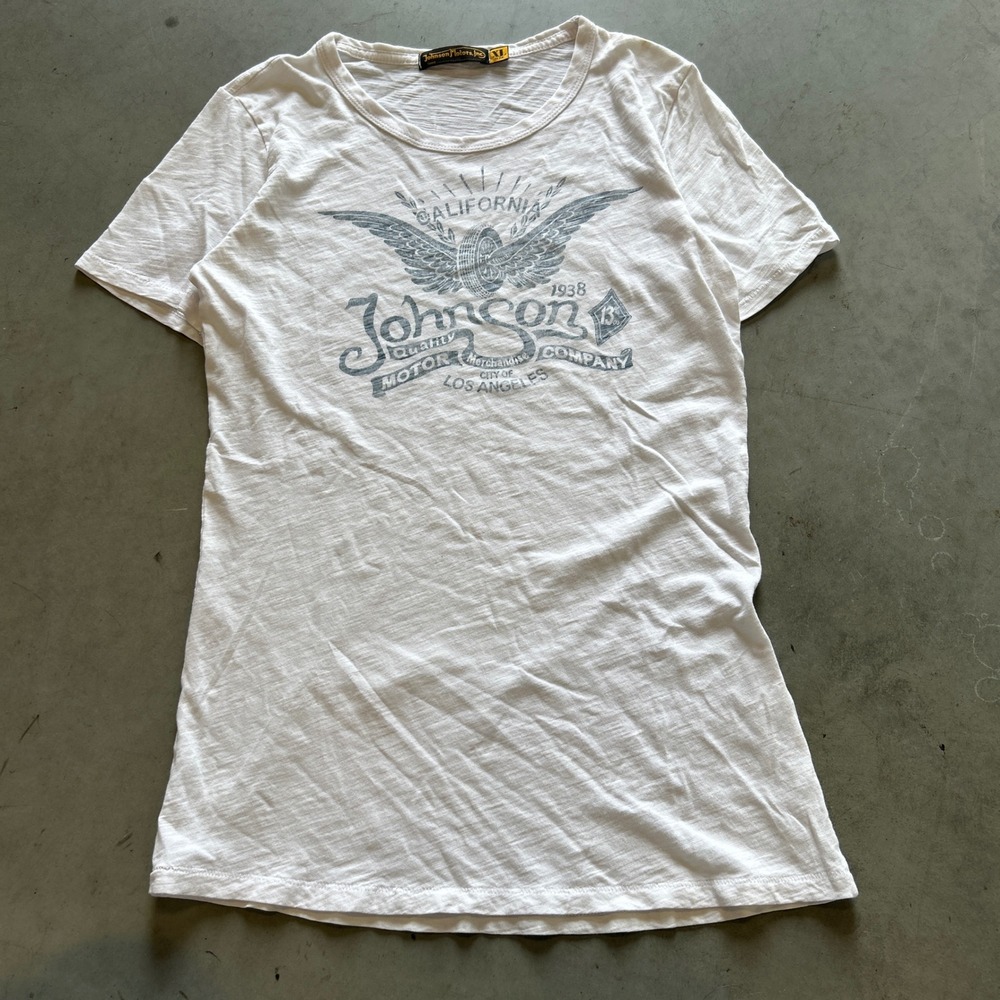 Johnson Motors Inc California Graphic T-Shirt White XL Slim Fit Moto Winged Logo